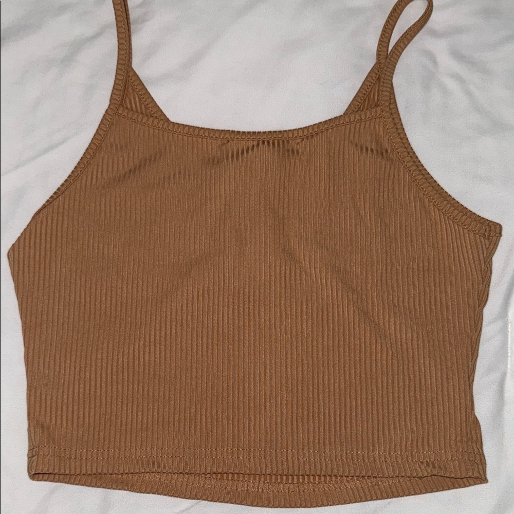 Brown Ribbed Button-Up Crop Top - Picture 4 of 4